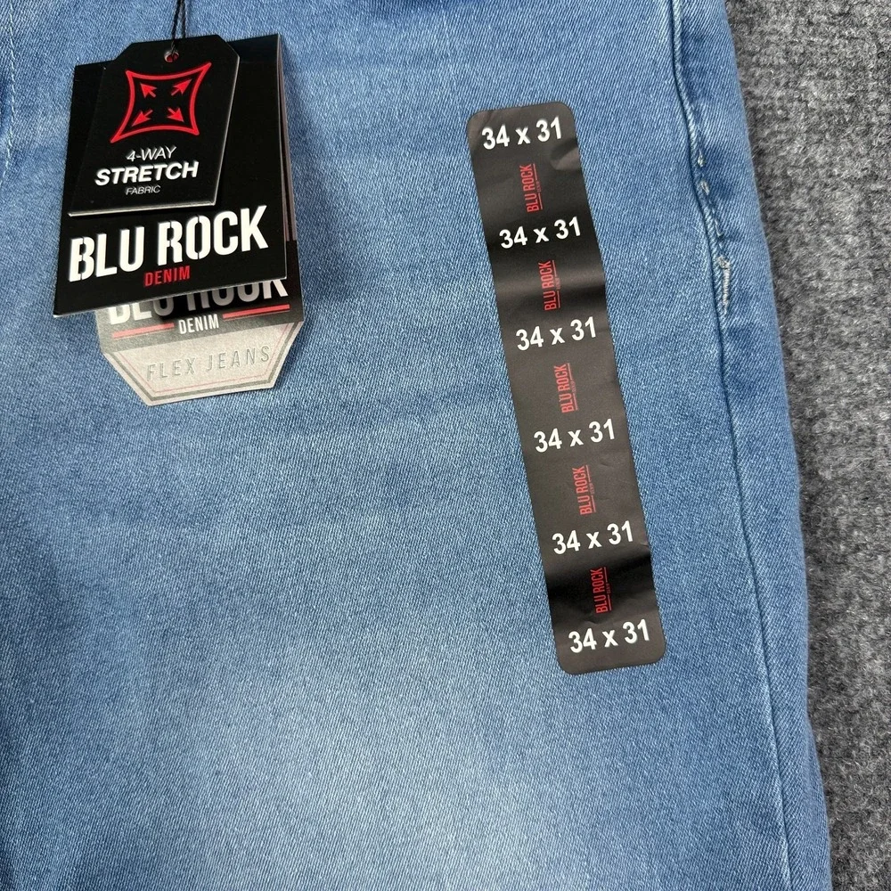 Blu Rock Jeans Mens 34x31 Slim Fit Light Blue 4 Way Stretch Flex Denim NWT